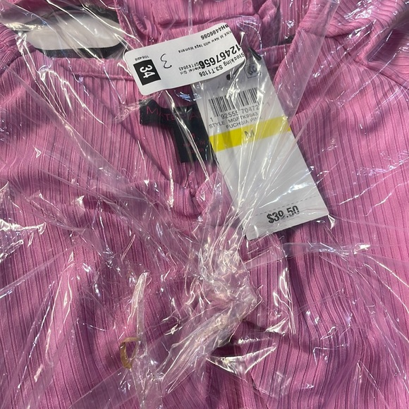 NWT(M) (XL) pink long sleeves bodysuit keyhole ruched bust high waist low rise - Picture 2 of 9